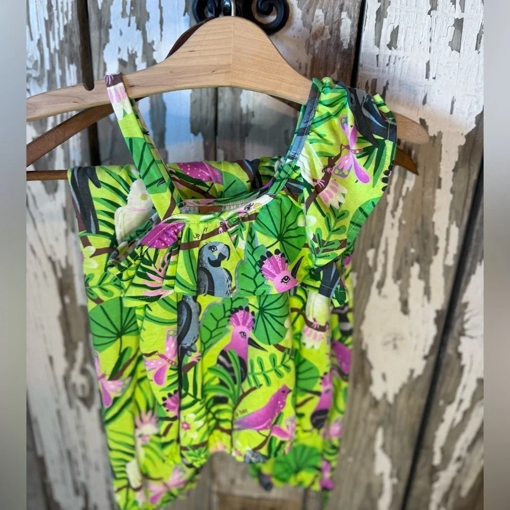 Up Baby Tropical Birds 2 piece set size 8 Girls Ruffle Shoulder & Pants NWT